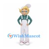 Boy Mascot Costume with White Overalls and Green Shirt