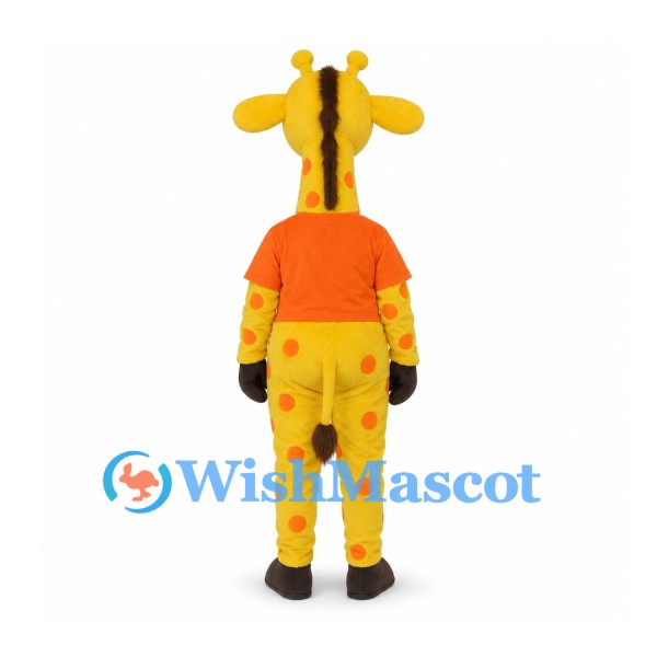 Yellow Giraffe Mascot Costume with Orange T-Shirt
