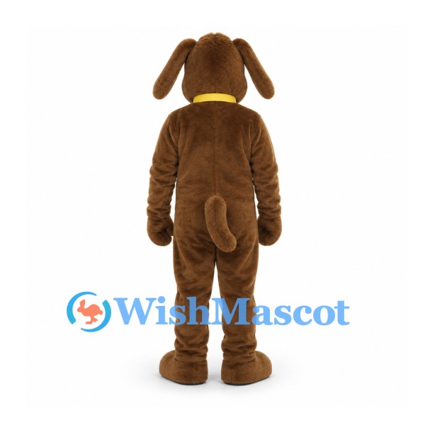 Brown Dog Mascot Costume with Tan Belly and Yellow Collar