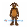 Brown Dog Mascot Costume with Tan Belly and Yellow Collar