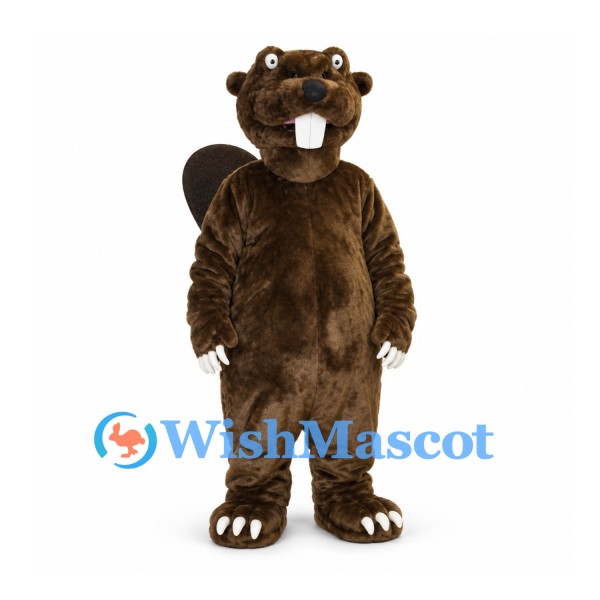 Brown Beaver Mascot Costume with Large Front Teeth and Flat Tail