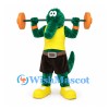 Green Crocodile Mascot Costume with Yellow Shirt and Barbell