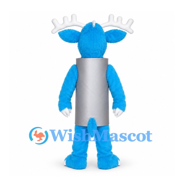Blue Reindeer Mascot Costume with Silver Body Panel