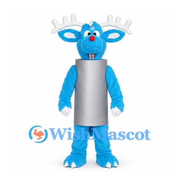 Blue Reindeer Mascot Costume with Silver Body Panel