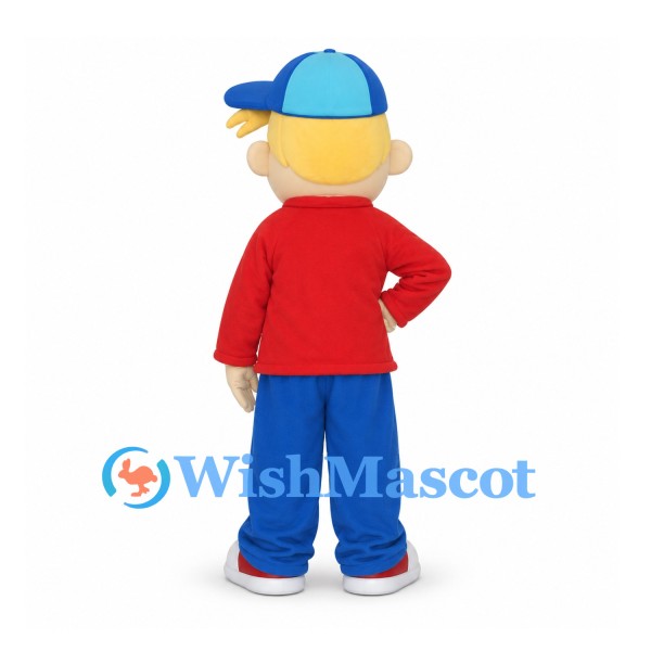 Boy Mascot Costume with Blue Cap and Red Sweatshirt