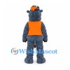Gray Hippo Mascot Costume with Orange Vest and Blue Cap