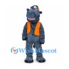 Gray Hippo Mascot Costume with Orange Vest and Blue Cap
