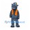 Gray Hippo Mascot Costume with Orange Vest and Blue Cap