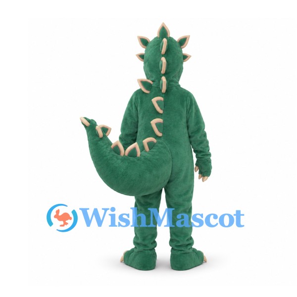 Green Dragon Mascot Costume with Beige Belly and Back Spikes
