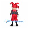 Jester Mascot Costume with Red Hat and Diamond Pattern Vest