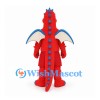 Red Dragon Mascot Costume with Blue Spikes and Bat Wings