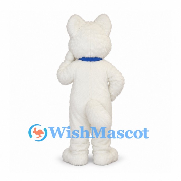 White Bear Mascot Costume with Blue Scarf