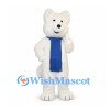 White Bear Mascot Costume with Blue Scarf