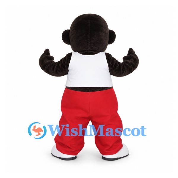 Black Gorilla Mascot Costume with White Tank Top and Red Pants
