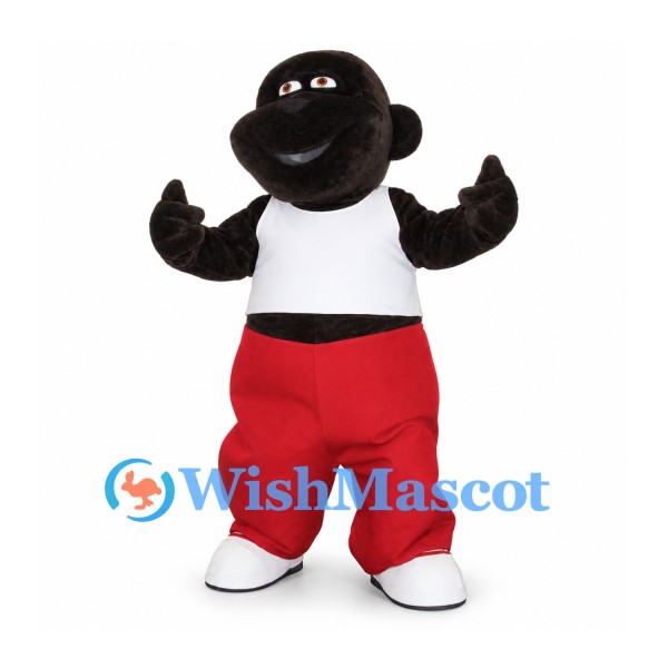 Black Gorilla Mascot Costume with White Tank Top and Red Pants