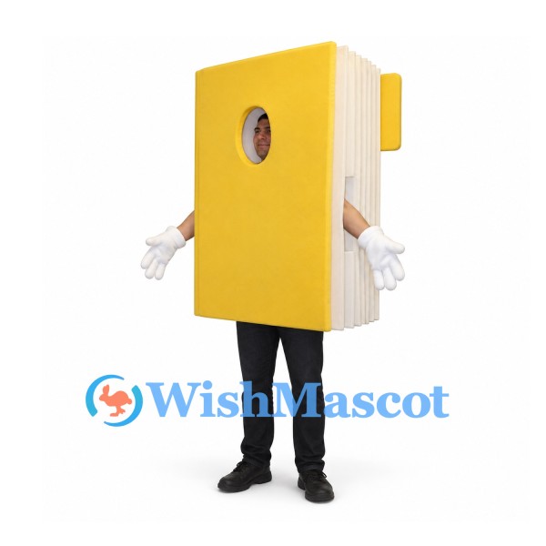 Yellow Book Mascot Costume with White Pages