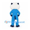 Blue Monster Mascot Costume with White Fur Collar and Tail Pom-Poms
