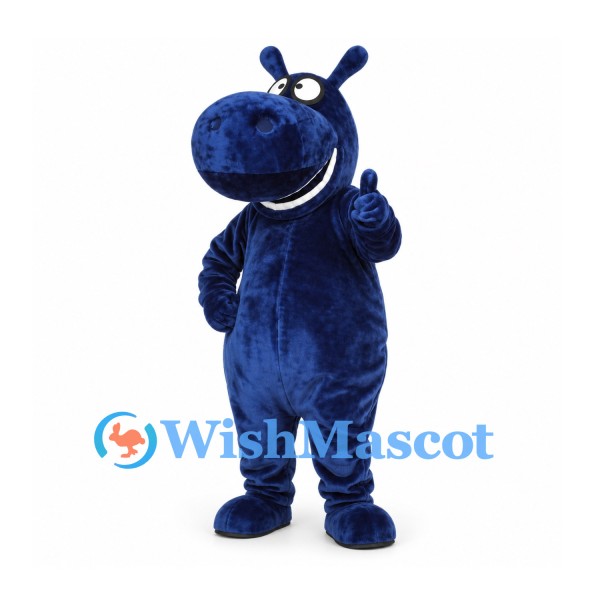 Dark Blue Hippo Mascot Costume with Upright Ears