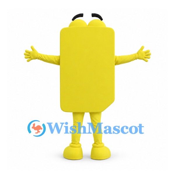 SIM Card Mascot Costume in Yellow with Smiling Face