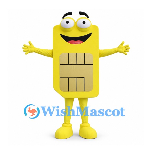 SIM Card Mascot Costume in Yellow with Smiling Face
