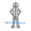 Silver Robot Mascot Costume with Round Head and Black Tie