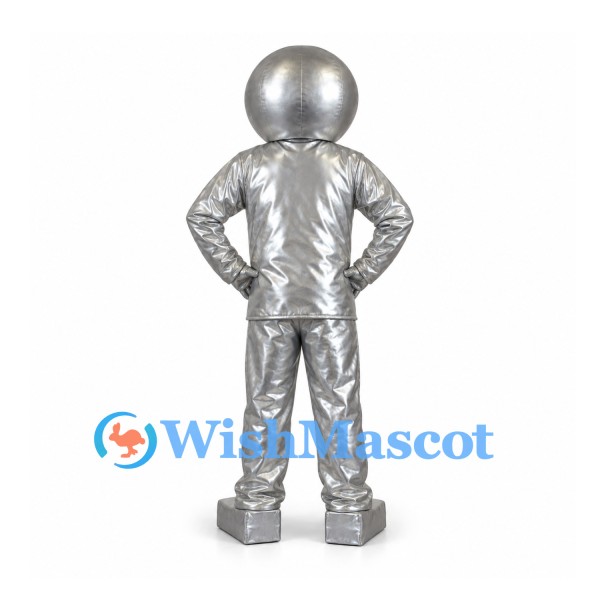 Silver Robot Mascot Costume with Round Head and Black Tie