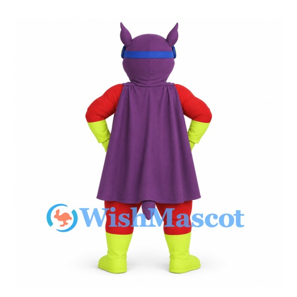 Superhero Mascot Costume with Purple Mask and Red Suit