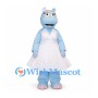 Blue Hippo Mascot Costume with White Dress and Flower Crown