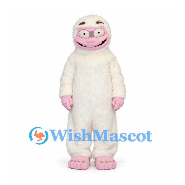 White Yeti Mascot Costume with Pink Face and Feet