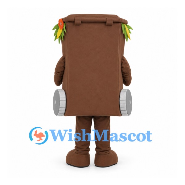Brown Wheelie Bin Mascot Costume with Green Leaf Details
