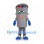 Gray Trash Can Mascot Costume with Open Lid and Blue Gloves