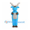 Blue Reindeer Mascot Costume with Gray Antlers and Beige Belly