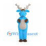 Blue Reindeer Mascot Costume with Gray Antlers and Beige Belly