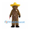 Bear Mascot Costume with Yellow Sheriff Hat and Brown Outfit