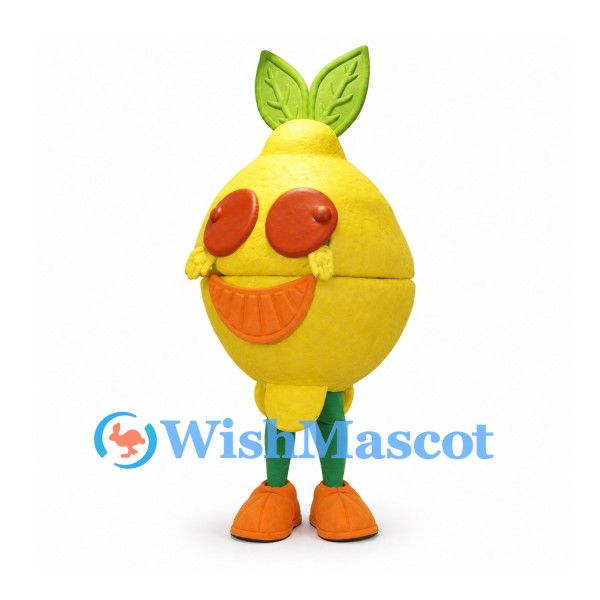 Lemon Mascot Costume with Green Leaves and Orange Sunglasses