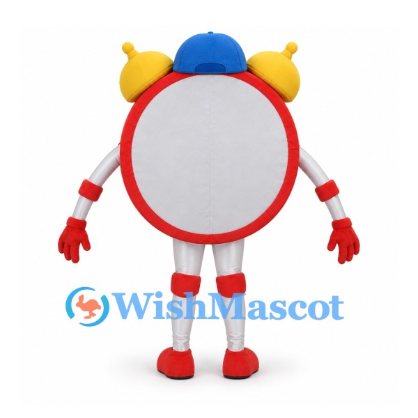 Alarm Clock Mascot Costume in Red and White with Yellow Bells