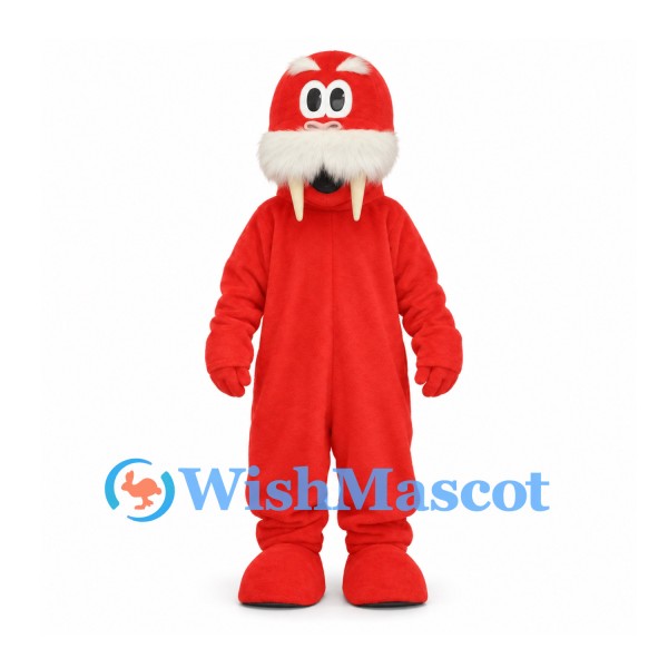 Red Walrus Mascot Costume with White Mustache and Tusks