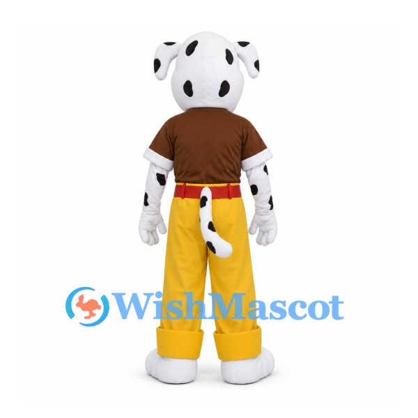 Dalmatian Mascot Costume with Brown Shirt and Yellow Trousers