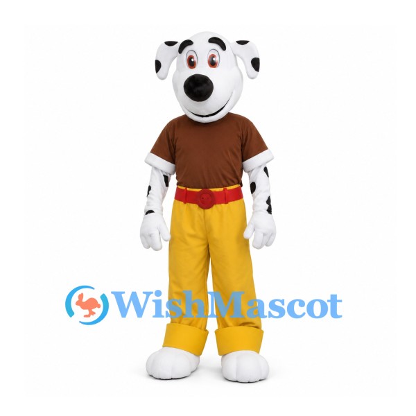 Dalmatian Mascot Costume with Brown Shirt and Yellow Trousers