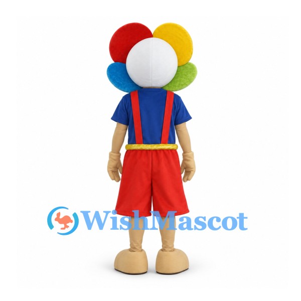 Flower Mascot Costume with Rainbow Petals and Red Shorts