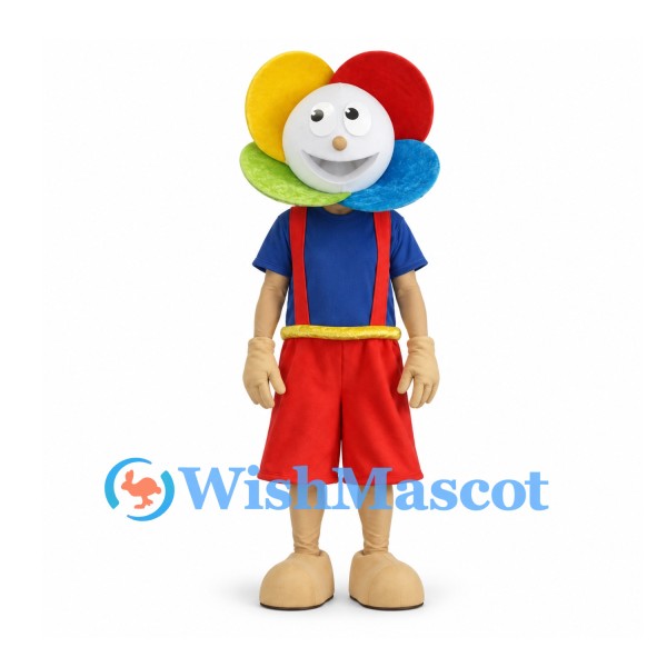 Flower Mascot Costume with Rainbow Petals and Red Shorts