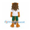 Lion Mascot Costume with White Shirt and Green Shorts