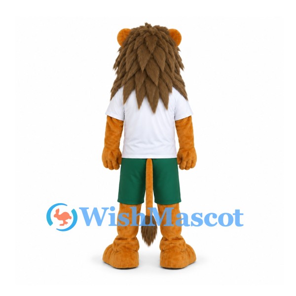 Lion Mascot Costume with White Shirt and Green Shorts