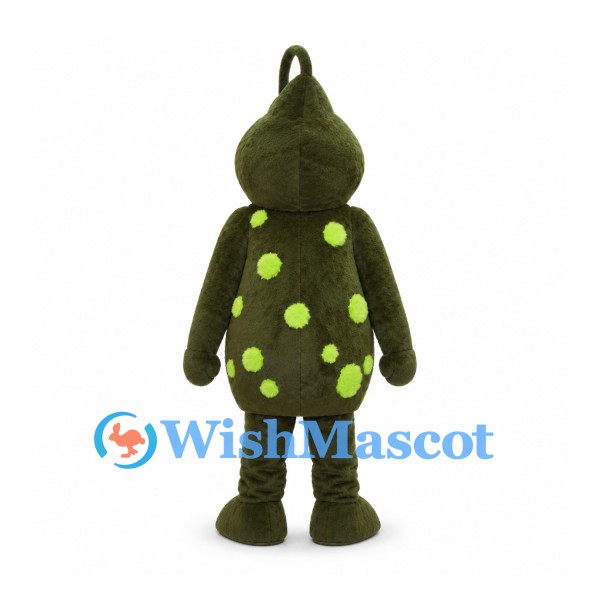 Green Monster Mascot Costume with Lime Spots and Two Fangs
