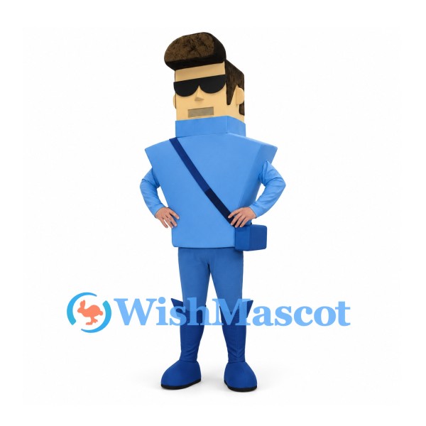 Man Mascot Costume with Blue Suit and Black Sunglasses