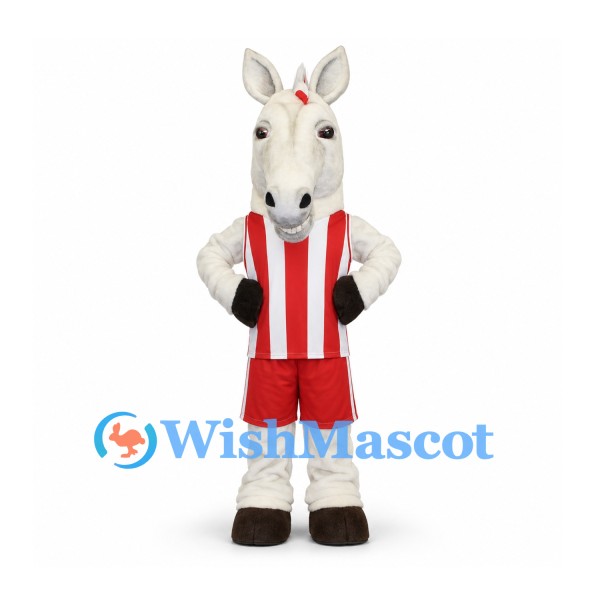 White Horse Mascot Costume with Red and White Sports Uniform
