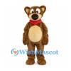 Brown Bear Mascot Costume with Red Neck Scarf