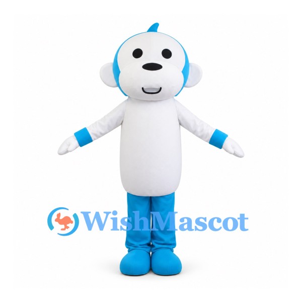 Blue and White Monkey Mascot Costume with Long Tail