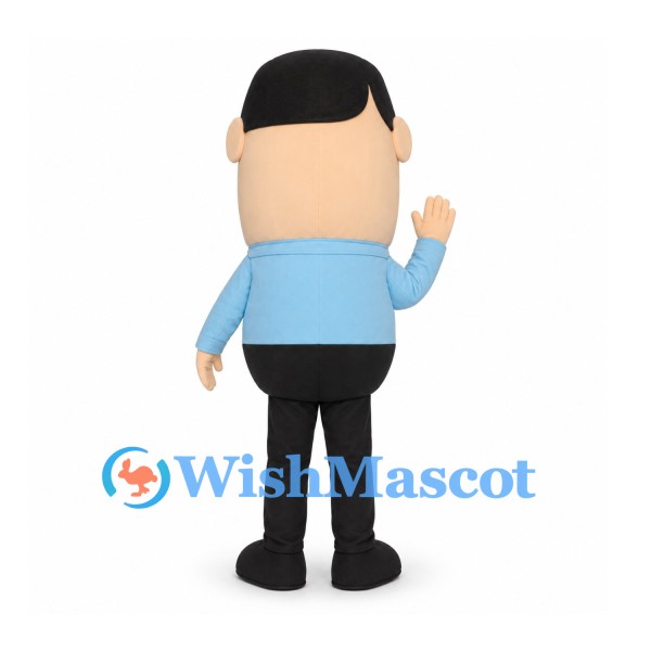 Businessman Mascot Costume with Blue Shirt and Orange Tie