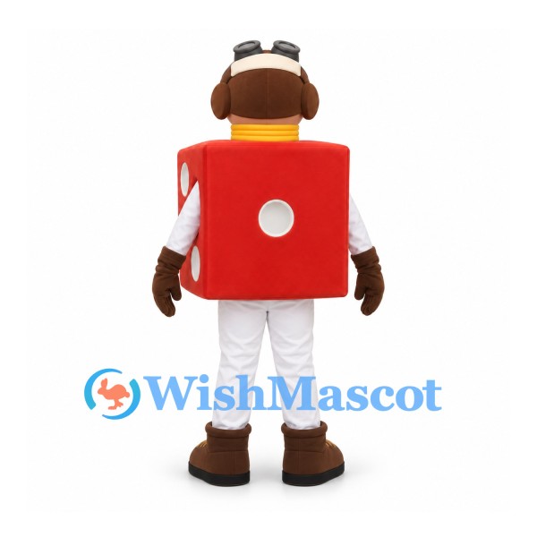 Dice Mascot Costume in Red with Pilot Helmet